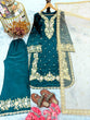Load image into Gallery viewer, Teal Premium Jimmy Choo Embroidered Palazzo Set with Dupatta ClothsVilla
