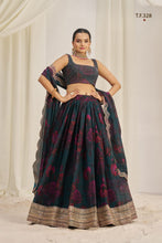 Load image into Gallery viewer, Teal Printed Organza Semi-Stitch Lehenga Choli with Zari, Dori, and Sequins Work ClothsVilla