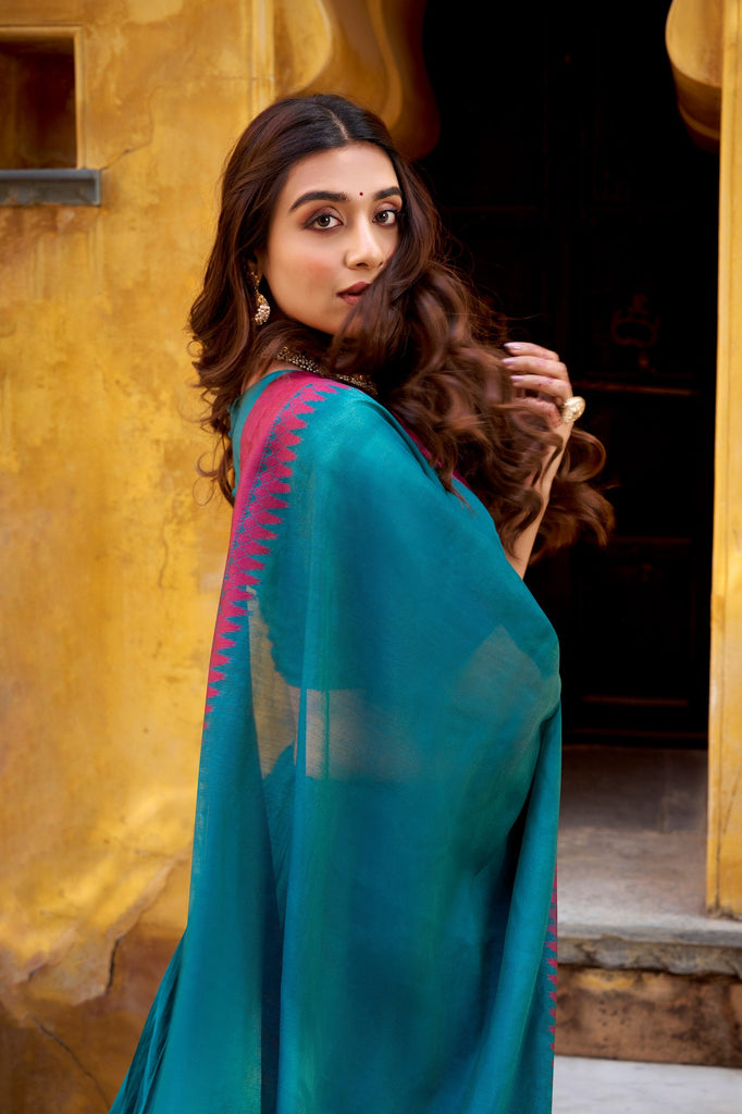 Teal Pure Chanderi Thread Work Lehenga Choli Set with Matching Dupatta – 4 Meter Flair, Stitched Lehenga & Unstitched Blouse ClothsVilla