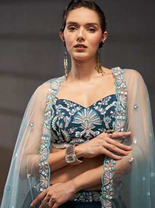 Teal Pure Chiffon Sequins embroidery Semi-Stitched Lehenga choli & Dupatta ClothsVilla