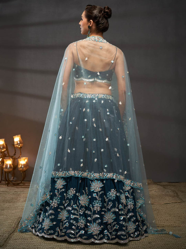 Teal Pure Chiffon Sequins embroidery Semi-Stitched Lehenga choli & Dupatta ClothsVilla