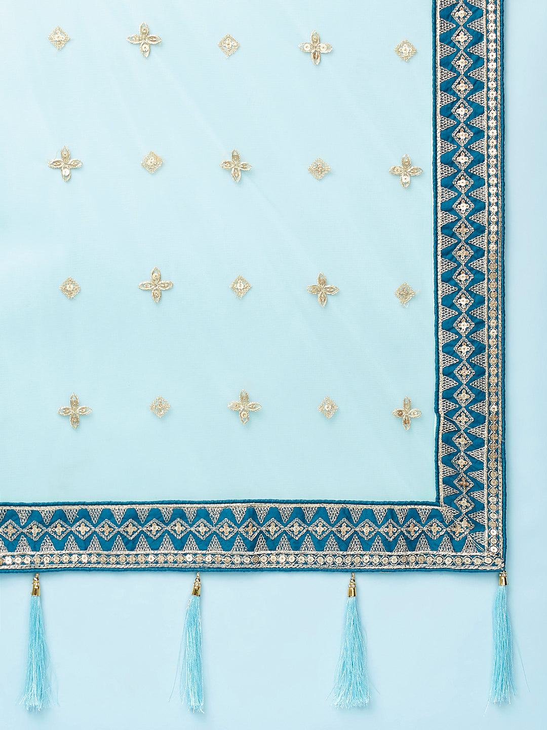 Teal - Pure Georgette Embroidered Semi-Stitched Lehenga ClothsVilla
