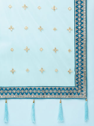 Teal - Pure Georgette Embroidered Semi-Stitched Lehenga ClothsVilla