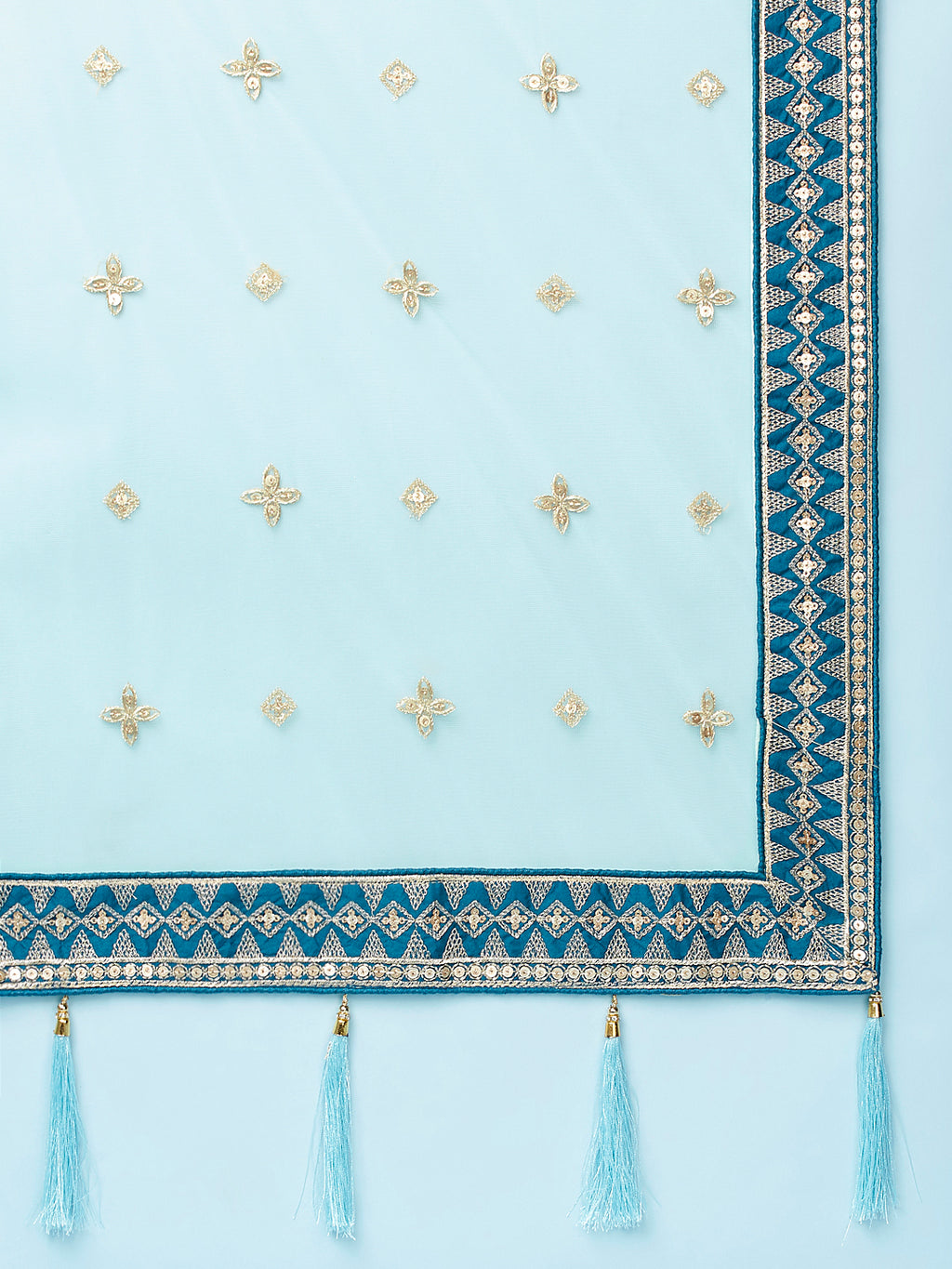 Teal - Pure Georgette Embroidered Semi-Stitched Lehenga ClothsVilla