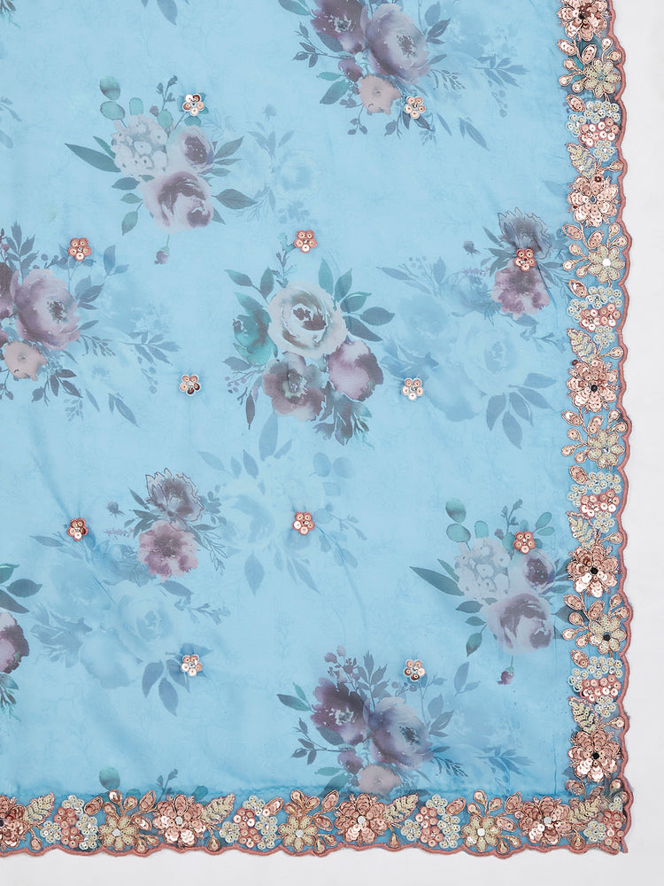 Teal Pure Georgette Sequins and thread embroidery Semi-Stitched Lehenga choli & Dupatta ClothsVilla