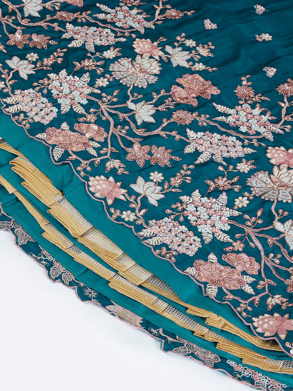 Teal Pure Georgette Sequins and thread embroidery Semi-Stitched Lehenga choli & Dupatta ClothsVilla