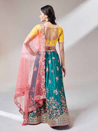 Teal Pure Georgette Sequinse Work Semi-Stitched Lehenga & Unstitched Blouse with Dupatta Clothsvilla
