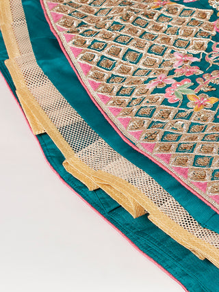 Teal Pure Georgette Sequinse Work Semi-Stitched Lehenga & Unstitched Blouse with Dupatta Clothsvilla