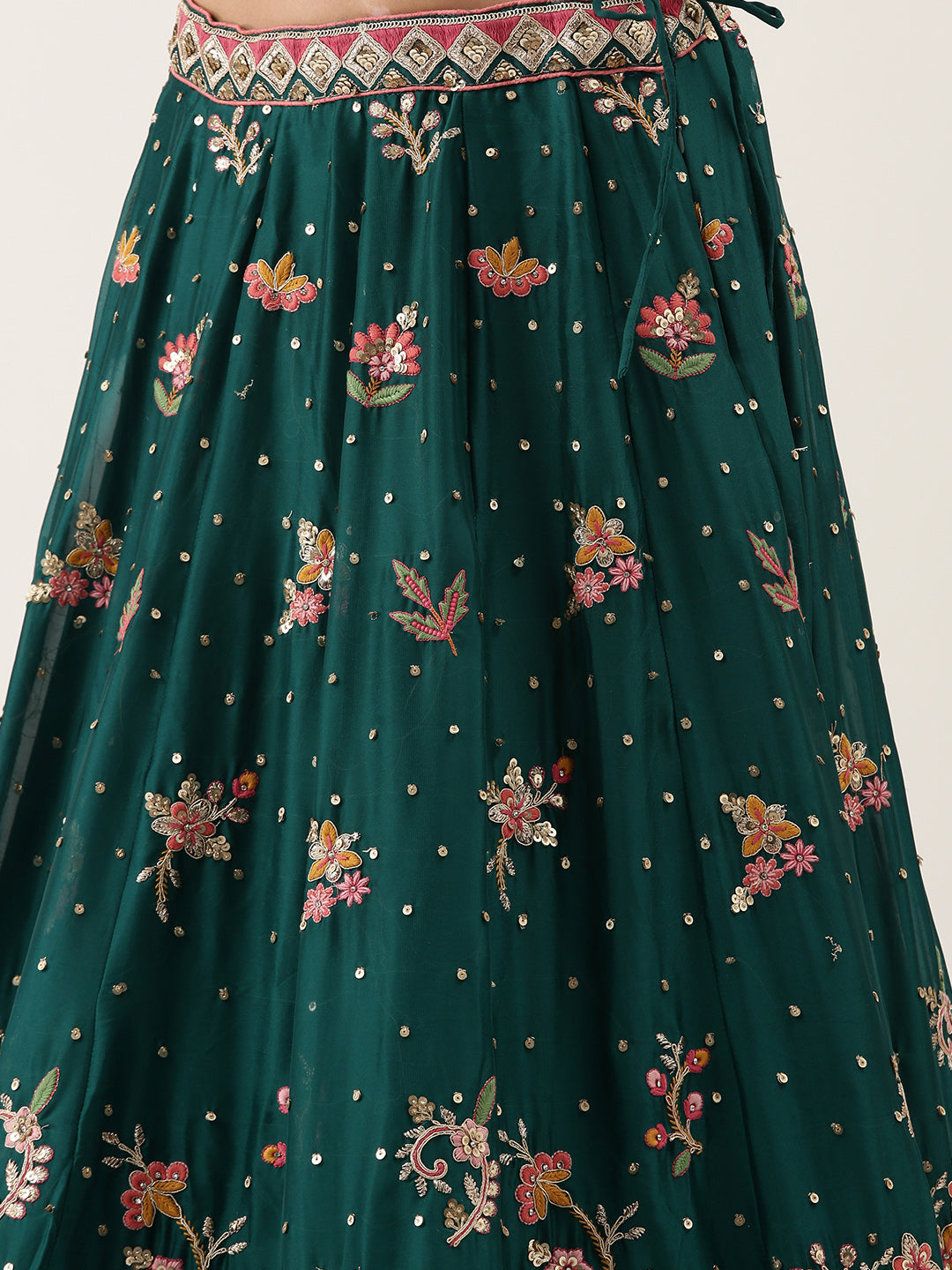 Teal Pure Georgette Sequinse Work Semi-Stitched Lehenga & Unstitched Blouse with Dupatta Clothsvilla