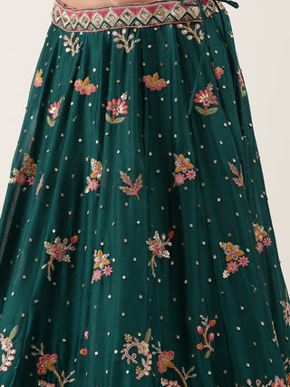Teal Pure Georgette Sequinse Work Semi-Stitched Lehenga & Unstitched Blouse with Dupatta Clothsvilla