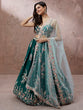 Load image into Gallery viewer, Teal - Pure Georgette Thread &amp; Sequins Work Semi-Stitched Lehenga Clothsvilla