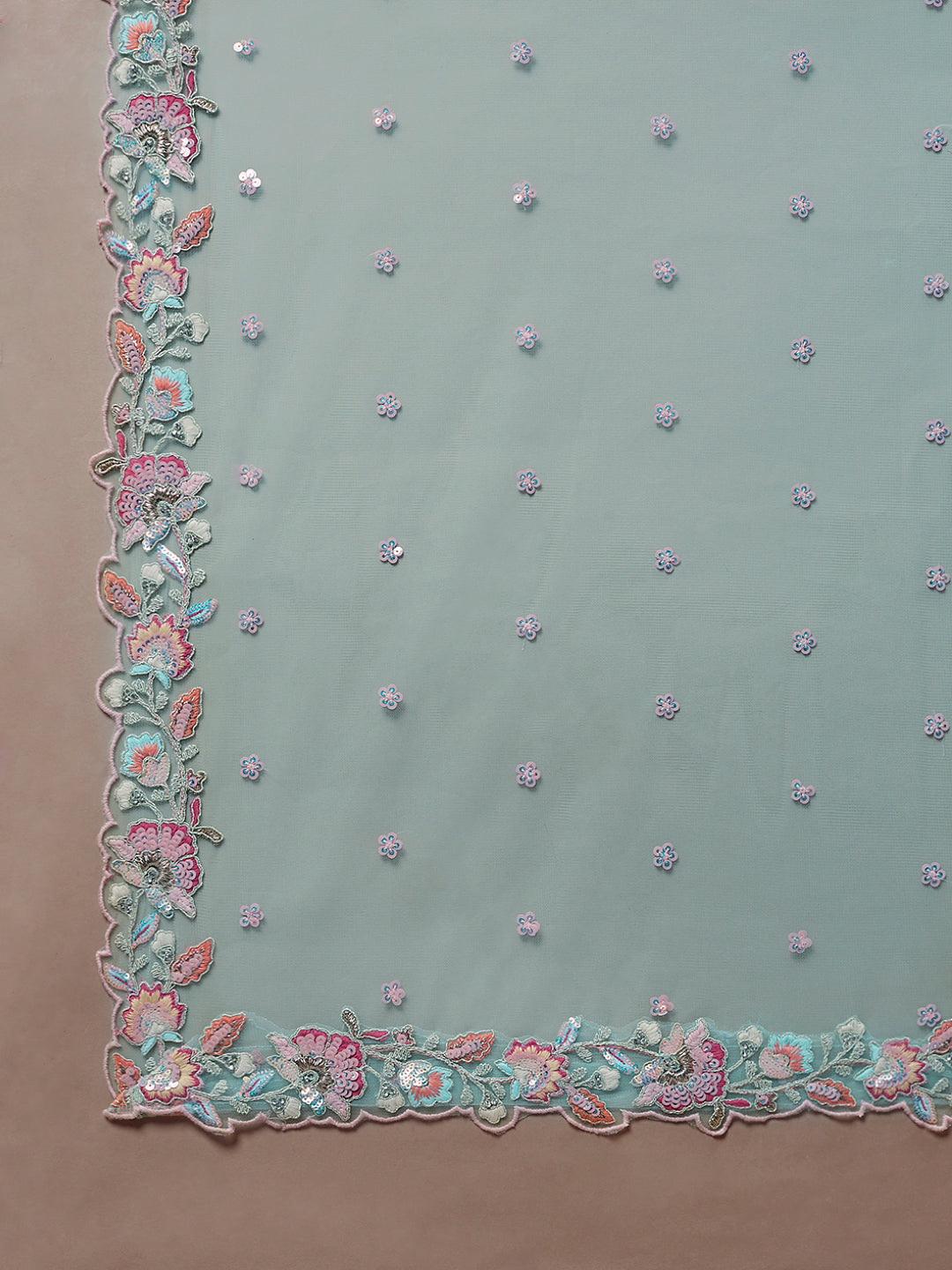 Teal - Pure Georgette Thread & Sequins Work Semi-Stitched Lehenga Clothsvilla