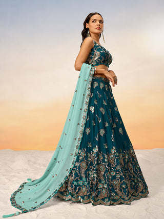 Teal Pure Georgette with heavy Sequins embroidery Semi-Stitched Lehenga choli & Dupatta ClothsVilla.com