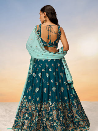 Teal Pure Georgette with heavy Sequins embroidery Semi-Stitched Lehenga choli & Dupatta ClothsVilla.com