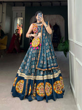 Load image into Gallery viewer, Teal Pure Rayon Chaniya Choli with Printed Foil &amp; Gamthi Patchwork ClothsVilla
