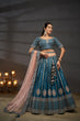 Load image into Gallery viewer, Teal Pure Silk Bridal Lehenga Choli Dupatta Set with Moti, Zarkan &amp; Heavy Sequin Embroidery ClothsVilla.com