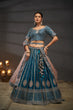 Load image into Gallery viewer, Teal Pure Silk Bridal Lehenga Choli Dupatta Set with Moti, Zarkan &amp; Heavy Sequin Embroidery ClothsVilla.com
