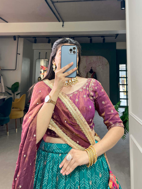 Teal Pure Viscose Jacquard Lehenga Choli with Zardosi Work ClothsVilla