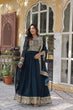 Load image into Gallery viewer, Teal Purple Premium Faux Blooming Embroidered Gown Set with Designer Dupatta ClothsVilla