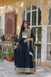 Load image into Gallery viewer, Teal Purple Premium Faux Blooming Embroidered Gown Set with Designer Dupatta ClothsVilla