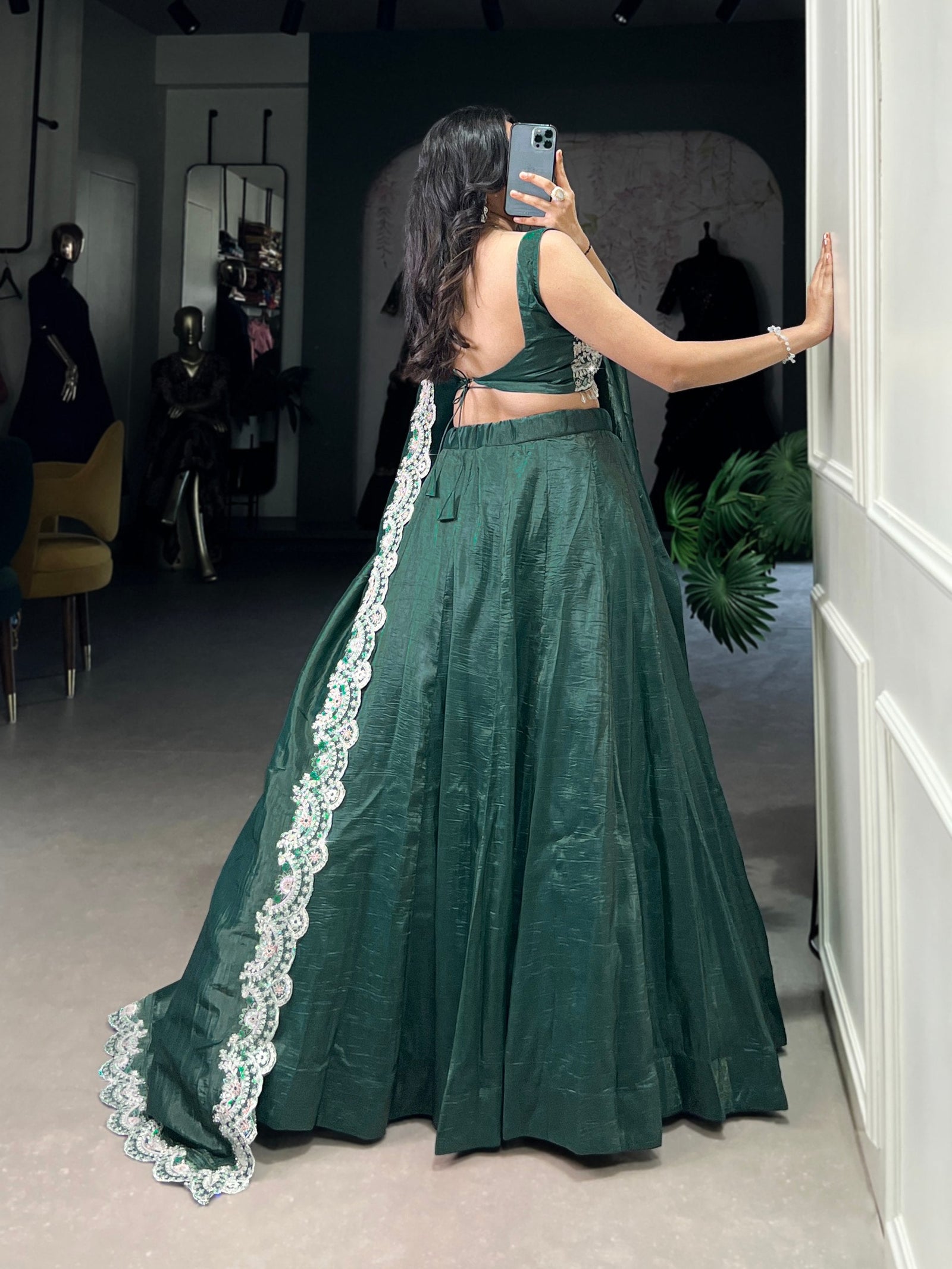 Teal Radiant Gold Crush Lehenga Set – Luxe Elegance with Jarkan Diamond & Sequin Embroidery ClothsVilla