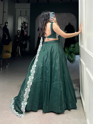 Teal Radiant Gold Crush Lehenga Set – Luxe Elegance with Jarkan Diamond & Sequin Embroidery ClothsVilla