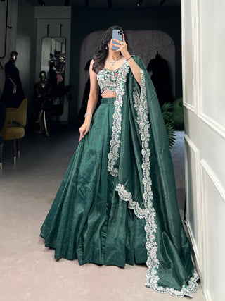Teal Radiant Gold Crush Lehenga Set – Luxe Elegance with Jarkan Diamond & Sequin Embroidery ClothsVilla