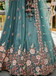 Load image into Gallery viewer, Teal Satin Lehenga Choli Set with Net Dupatta Heavy Embroidered indian Outfit ClothsVilla