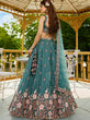 Load image into Gallery viewer, Teal Satin Lehenga Choli Set with Net Dupatta Heavy Embroidered indian Outfit ClothsVilla