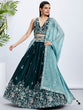 Load image into Gallery viewer, Teal Sequin and Thread Embroidery Lehenga Choli Set with Dupatta ClothsVilla
