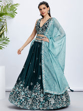 Load image into Gallery viewer, Teal Sequin and Thread Embroidery Lehenga Choli Set with Dupatta ClothsVilla