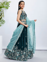 Load image into Gallery viewer, Teal Sequin and Thread Embroidery Lehenga Choli Set with Dupatta ClothsVilla