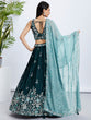 Load image into Gallery viewer, Teal Sequin and Thread Embroidery Lehenga Choli Set with Dupatta ClothsVilla