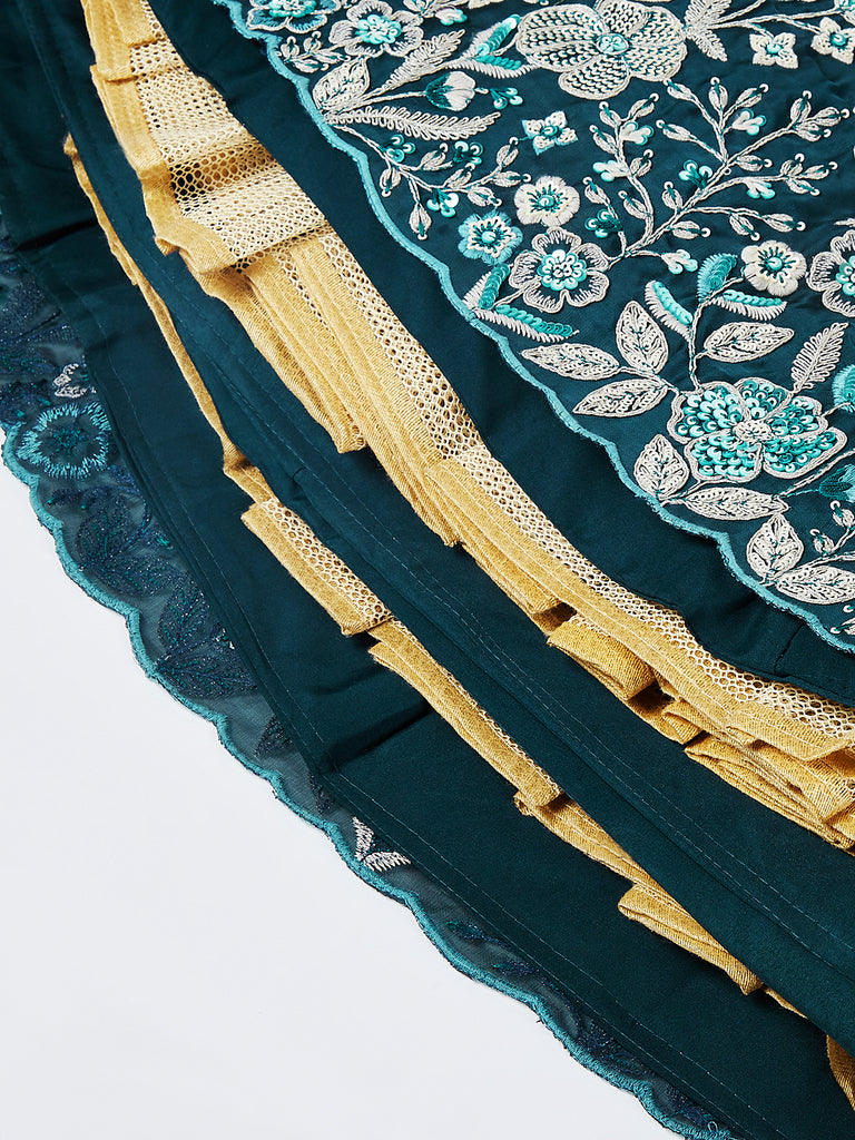 Teal Sequin and Thread Embroidery Lehenga Choli Set with Dupatta ClothsVilla