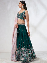Load image into Gallery viewer, Teal Sequinned Lehenga Choli with Mirror Work and Thread Embroidery ClothsVilla