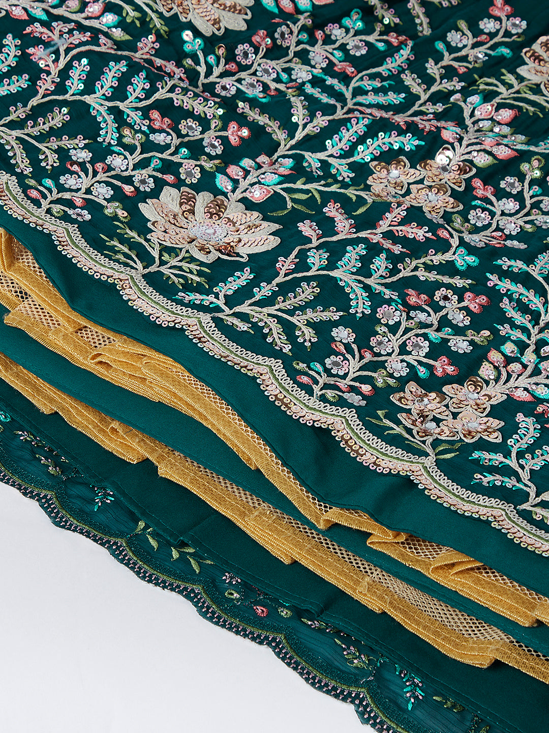 Teal Sequinned Lehenga Choli with Mirror Work and Thread Embroidery ClothsVilla