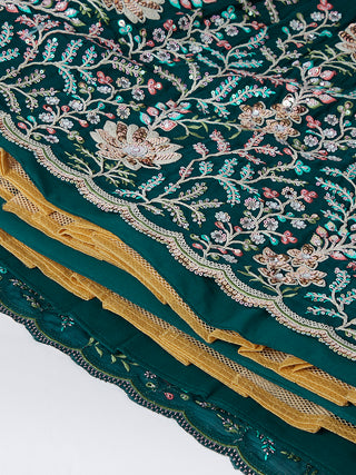 Teal Sequinned Lehenga Choli with Mirror Work and Thread Embroidery ClothsVilla