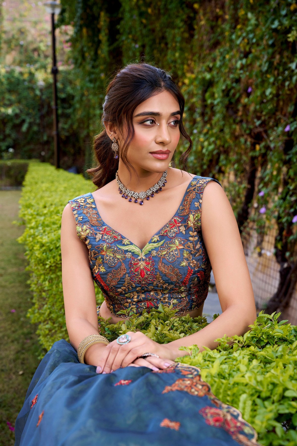 Teal Silk Sequins & Thread Embroidered Lehenga Choli Set ClothsVilla