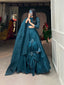 Teal Simple & Elegant Rajwadi Chanderi Lehenga Choli ClothsVilla