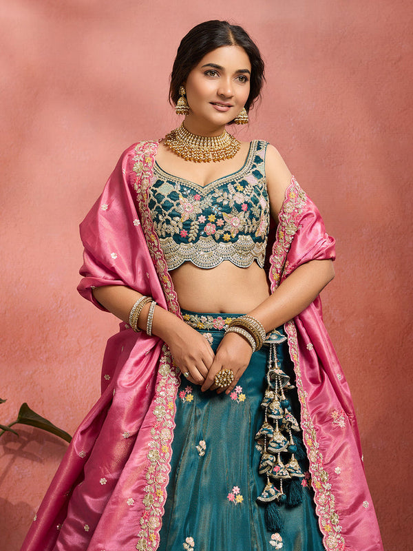 Tissue Sequins Embroidered Semi-Stitched Lehenga & Unstitched Blouse With Dupatta Clothsvilla