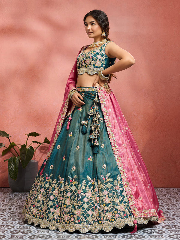 Tissue Sequins Embroidered Semi-Stitched Lehenga & Unstitched Blouse With Dupatta Clothsvilla