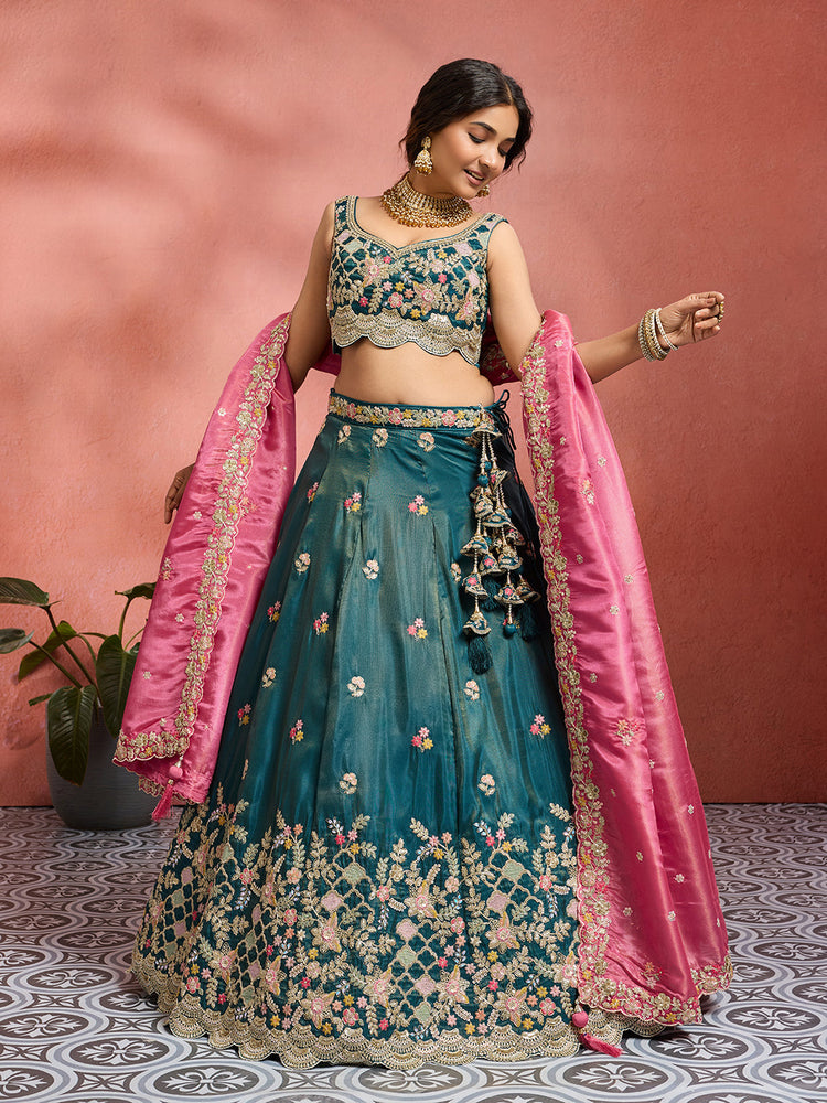 Tissue Sequins Embroidered Semi-Stitched Lehenga & Unstitched Blouse With Dupatta Clothsvilla