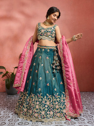 Tissue Sequins Embroidered Semi-Stitched Lehenga & Unstitched Blouse With Dupatta Clothsvilla