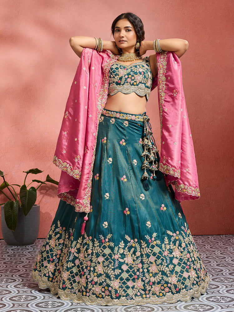 Tissue Sequins Embroidered Semi-Stitched Lehenga & Unstitched Blouse With Dupatta Clothsvilla