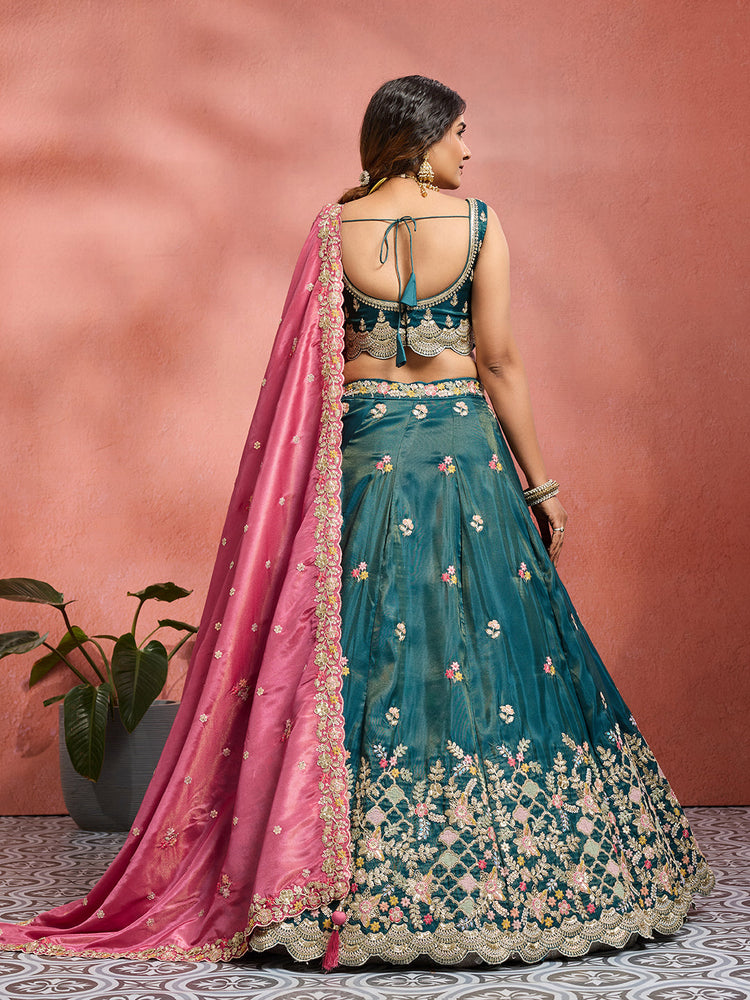 Tissue Sequins Embroidered Semi-Stitched Lehenga & Unstitched Blouse With Dupatta Clothsvilla
