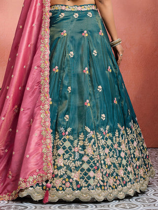 Tissue Sequins Embroidered Semi-Stitched Lehenga & Unstitched Blouse With Dupatta Clothsvilla