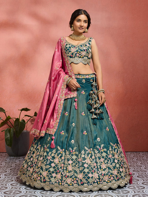 Tissue Sequins Embroidered Semi-Stitched Lehenga & Unstitched Blouse With Dupatta Clothsvilla