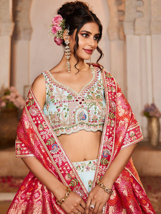 Tissue Mirror Embroidered Semi-Stitched Lehenga Choli with Dupatta Clothsvilla