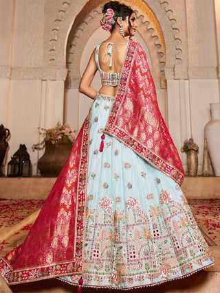Tissue Mirror Embroidered Semi-Stitched Lehenga Choli with Dupatta Clothsvilla