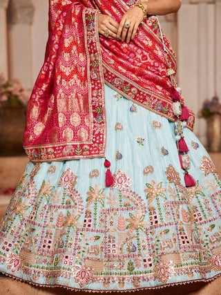 Tissue Mirror Embroidered Semi-Stitched Lehenga Choli with Dupatta Clothsvilla